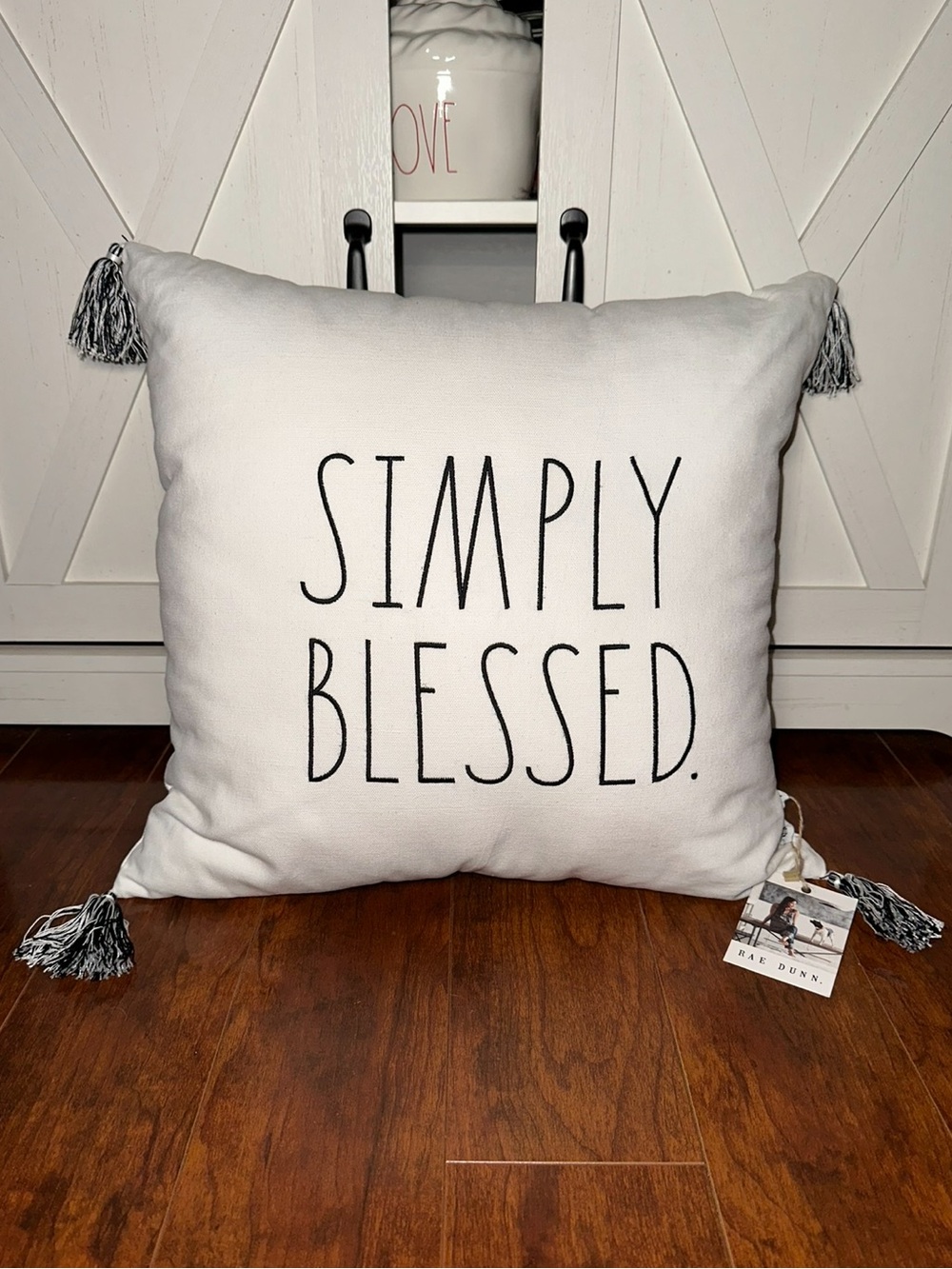 Rae Dunn “Simply Blessed” Tassel Accent Throw Pillow